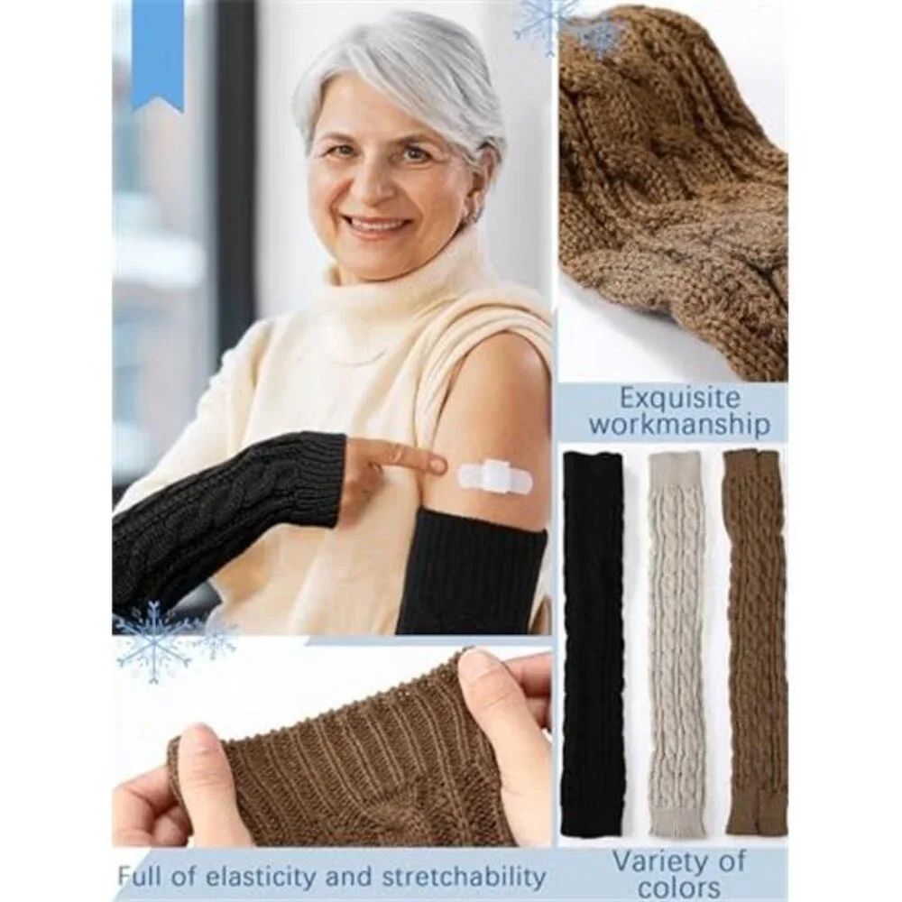 3 Pairs Women's Long Fingerless Gloves Knit Wrist Warmer with Thumb
